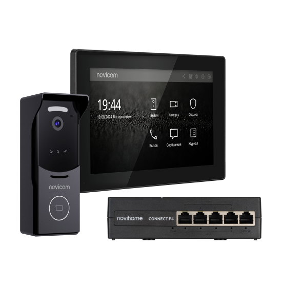 ACE 10 IP KIT BLACK - комплект из IP-видеодомофона, IP-вызывной панели и PoE-коммутатора, ver. 4649