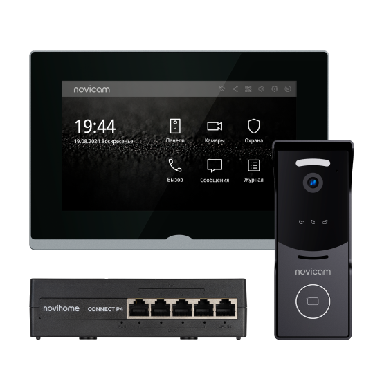IMPULSE 7 IP KIT BLACK - комплект из IP-видеодомофона, IP-вызывной панели и PoE-коммутатора, ver. 4646