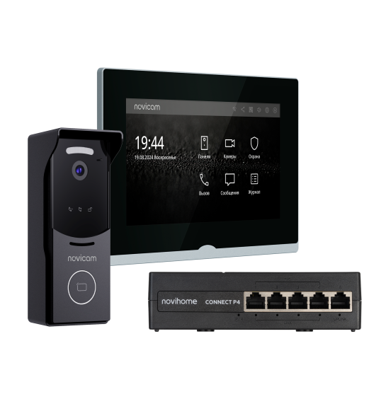 IMPULSE 7 IP KIT BLACK - комплект из IP-видеодомофона, IP-вызывной панели и PoE-коммутатора, ver. 4646