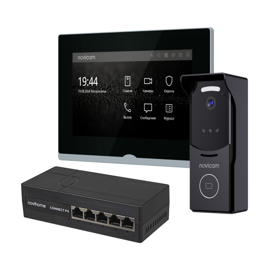 IMPULSE 7 IP KIT BLACK - комплект из IP-видеодомофона, IP-вызывной панели и PoE-коммутатора, ver. 4646